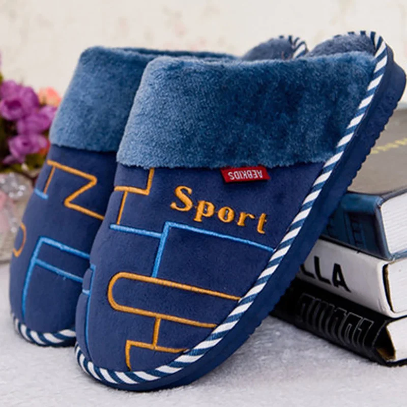 

Slippers for man large size 7-11.5 mixed colors plush winter slippers man sewing casual style home shoes men 2018