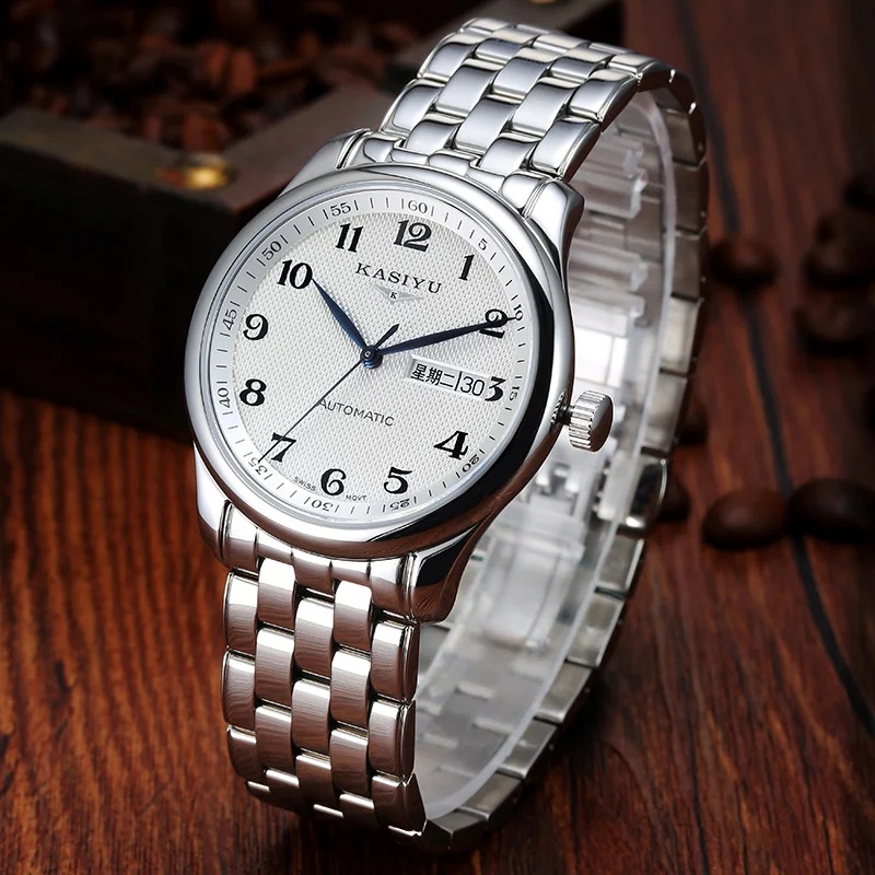 

KASIYU new fashion double calendar automatic mechanical movement precision steel band waterproof permeable business men's watch