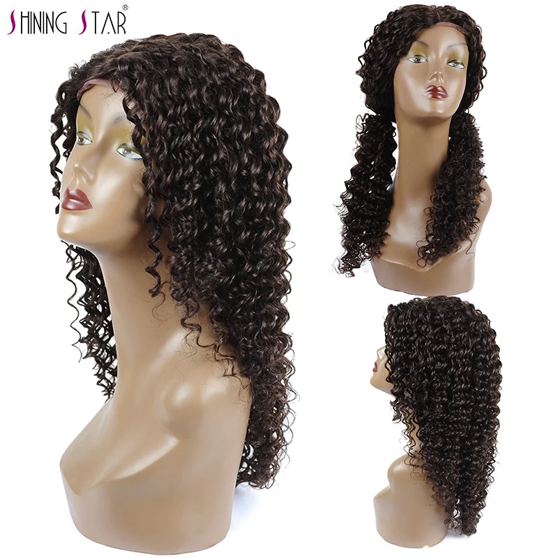 Shiningstar темно коричневый синтетические волосы на кружеве человеческие парик Боб бразильский глубокая волна парик 150 плотность #2 цветны