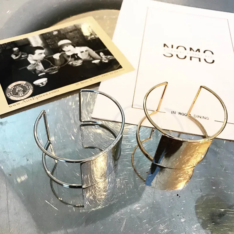 

Punk Rock Gold Silver Plated Metal Opened Wide Cuff Bracelets & Bangles Wristband Bangles For Women