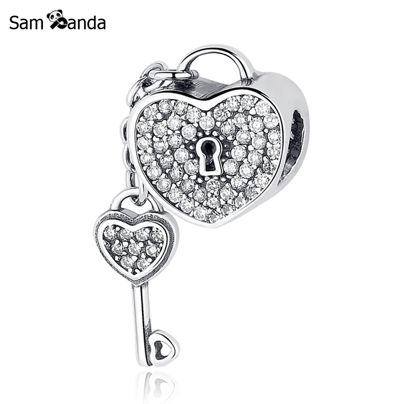 Authentic 925 Sterling Silver Charm Bead Lock Of Love Clear Crystal Pendant Fit Original Pandora