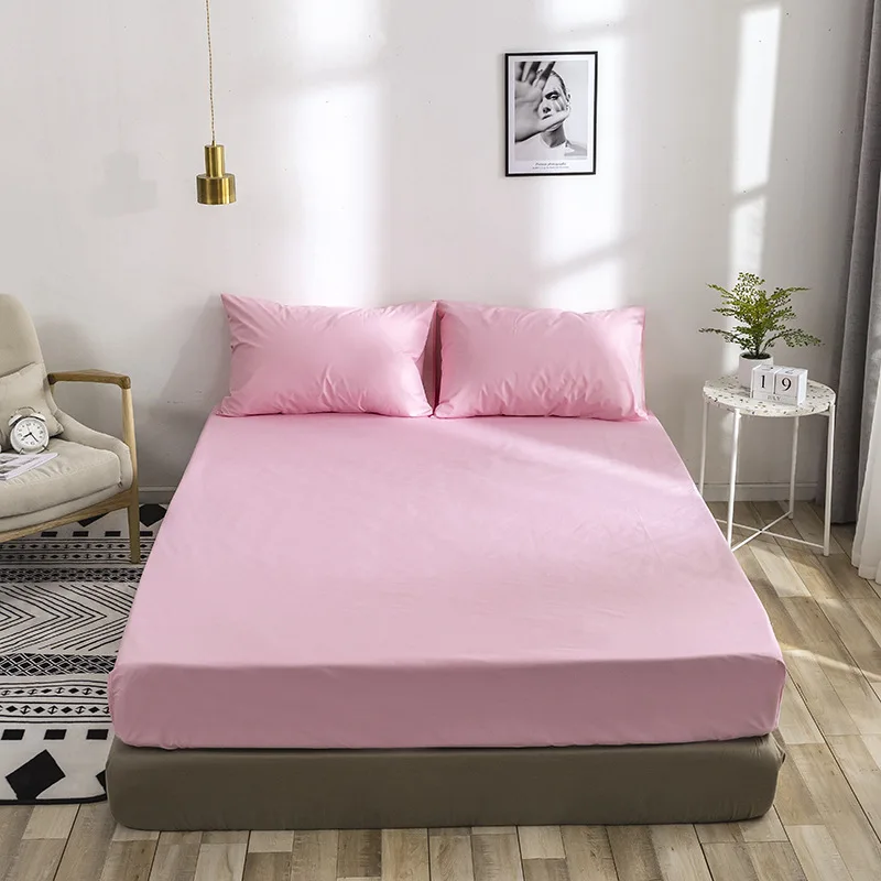 

Classic Black /White/pink Solid color Bedspread Fitted Sheet for Beds Elastic Home Textile TwinQueen/King Bed Cover pillowcase