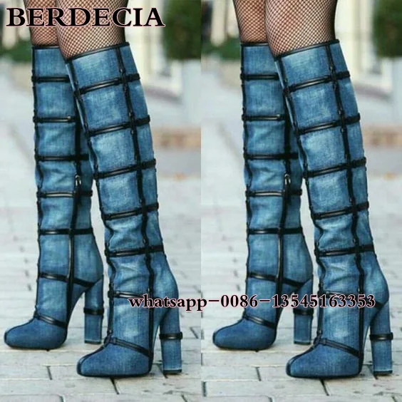 denim patchwork platform boots
