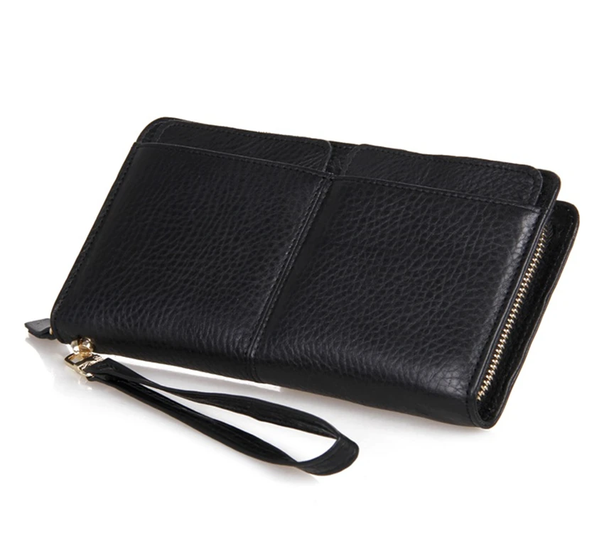 

2017 Genuine Leather Zipper Purse Man Wristlet Phone Bag Cow Leather Men Clutch Wallets with double Card Holder