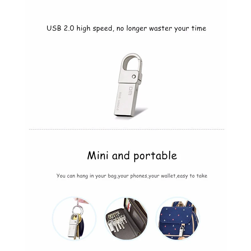  DM PD027 8GB 16GB 32GB USB Flash Drive Metal Pen Drive Key Ring Waterproof USB Stick Pendrive Flash