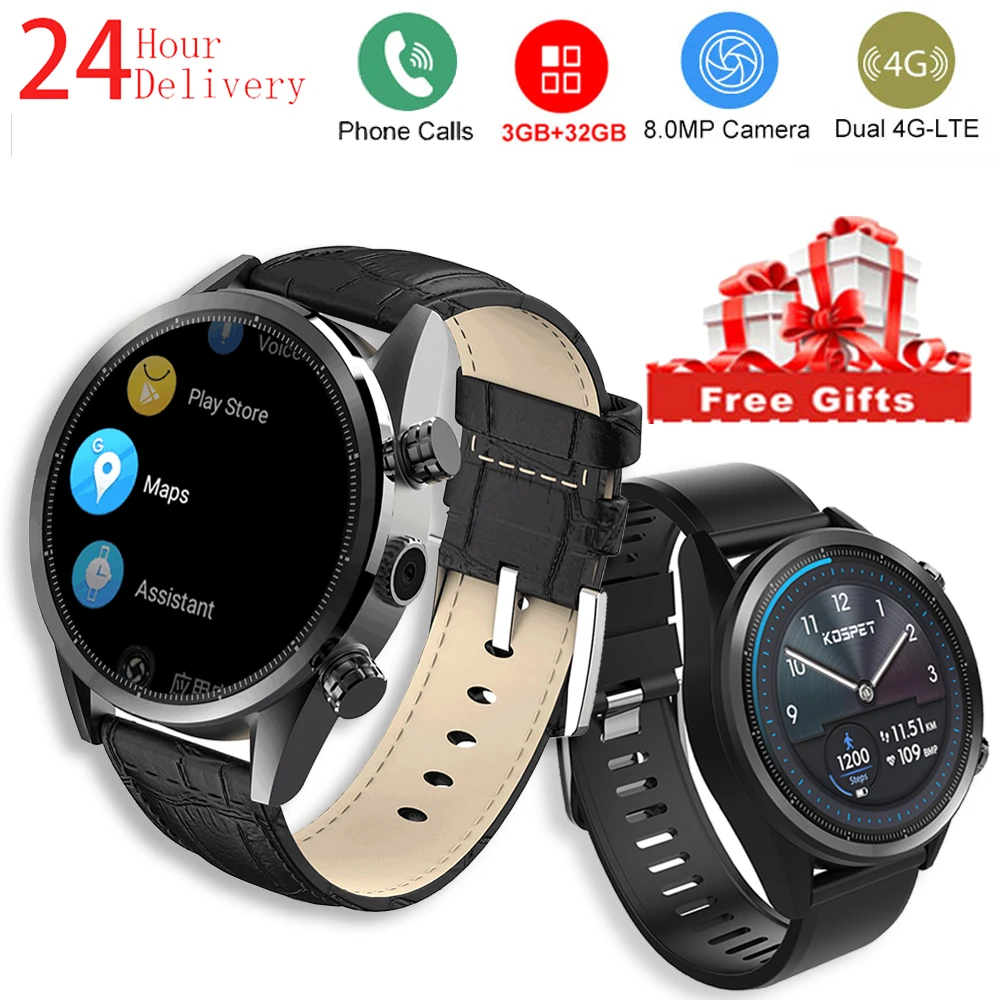 Kospet Hope 4G LTE Mobile Smart Watch Android7.1.1 Camera 3GB+32GB Bluetooth Ip67 Waterproof 1.3 Inch Touch Screenreen Watch
