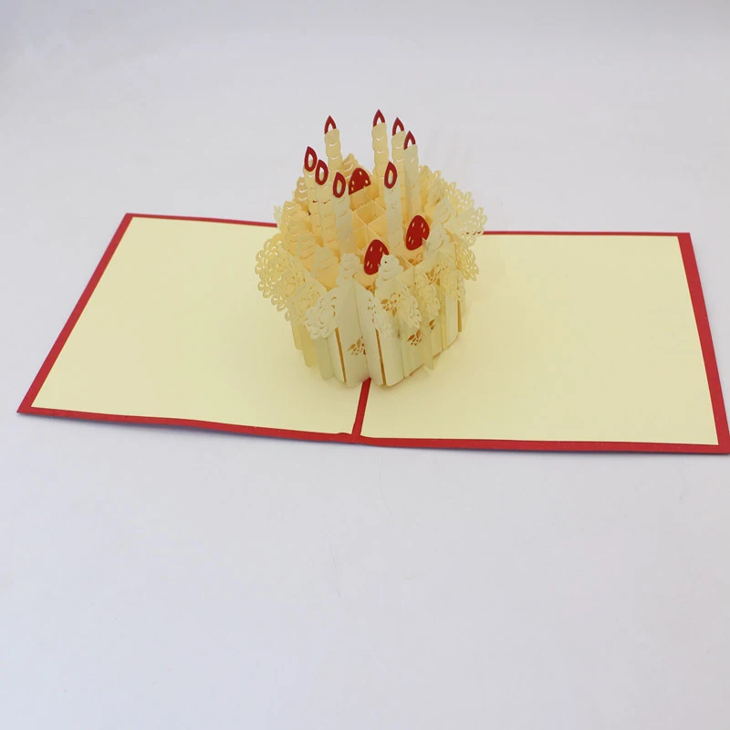  3D Handmade Red Cover Children Birthday Party Candle Strawberry Cake Paper Greeting Cards Invitatio - 32913988153