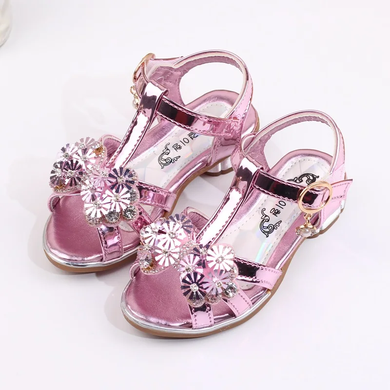 Детские сандалии для девочек Лето Дети Детская мода, обувь Стразы Принцесса обувь с бантом девушки высокие каблуки сандалии обувь