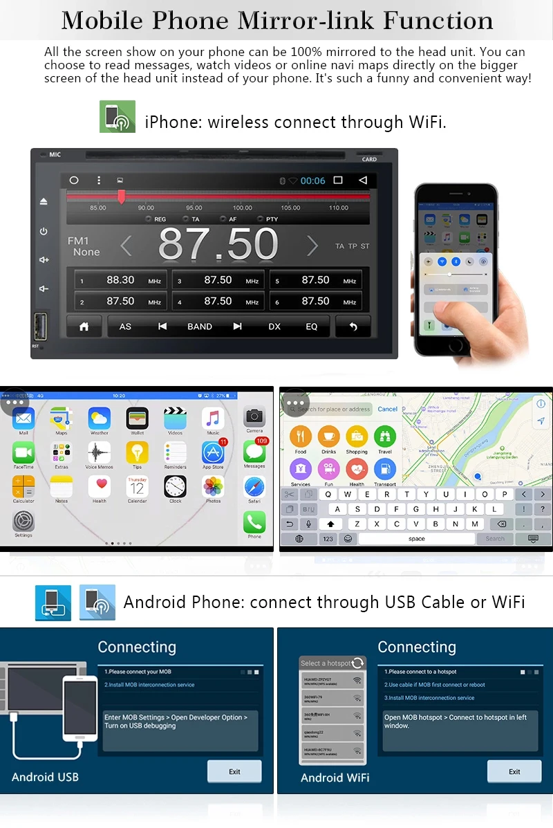 Sale 2 din Quad-Core 1+16G 7" Android 8.1 Car Autoradio System for Todyota Mazad Volkswagen with 1024*600 Audio No-DVD MP3 Player 1