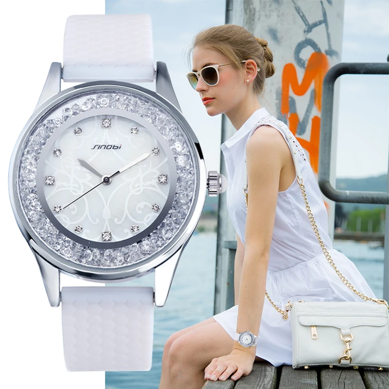 SINOBI Top Элитный бренд женские Модные Rhinestone часы силиконовый ремешок женская