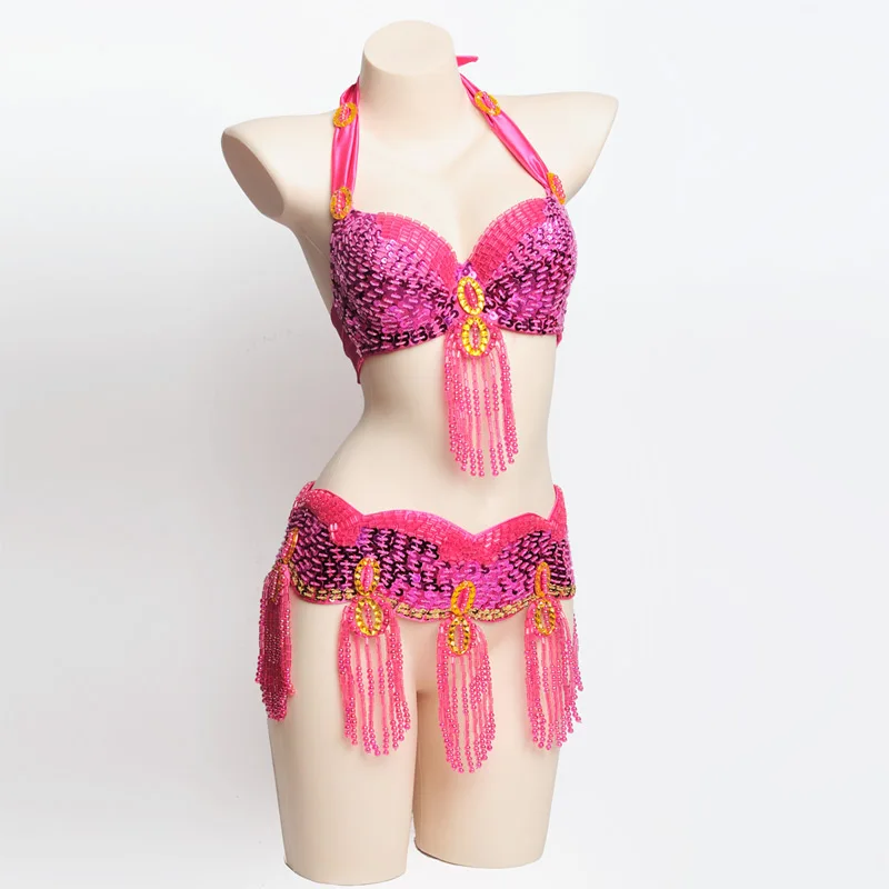Hot pink Горячий Сияющий костюм для танца живота, сексуальный костюм для танца живота, карнавальный комплект, одежда для танца живота, Клубная одежда для ночного представления, 1100: бюстгальтер и пояс - Цвет: Hot pink