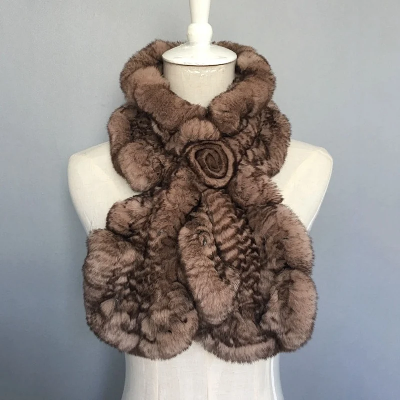 knitted rabbit fur scarf with flower (2)