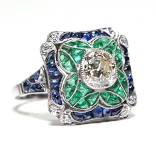 Anillo Vintage bohemio verde/azul/blanco cristal flor anillo AAA circón nudillo anillos de dedo Midi para mujeres Boho joyería Sieraden