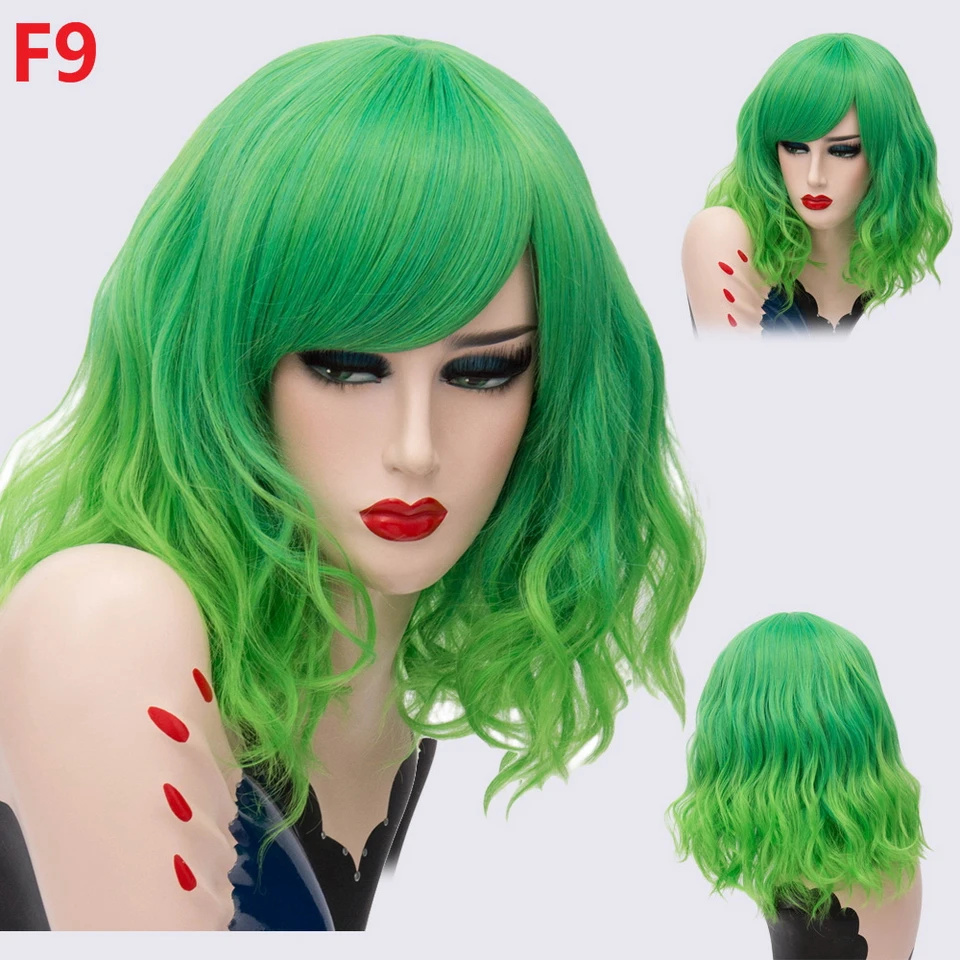 com franja cabelo sintético azul rosa verde