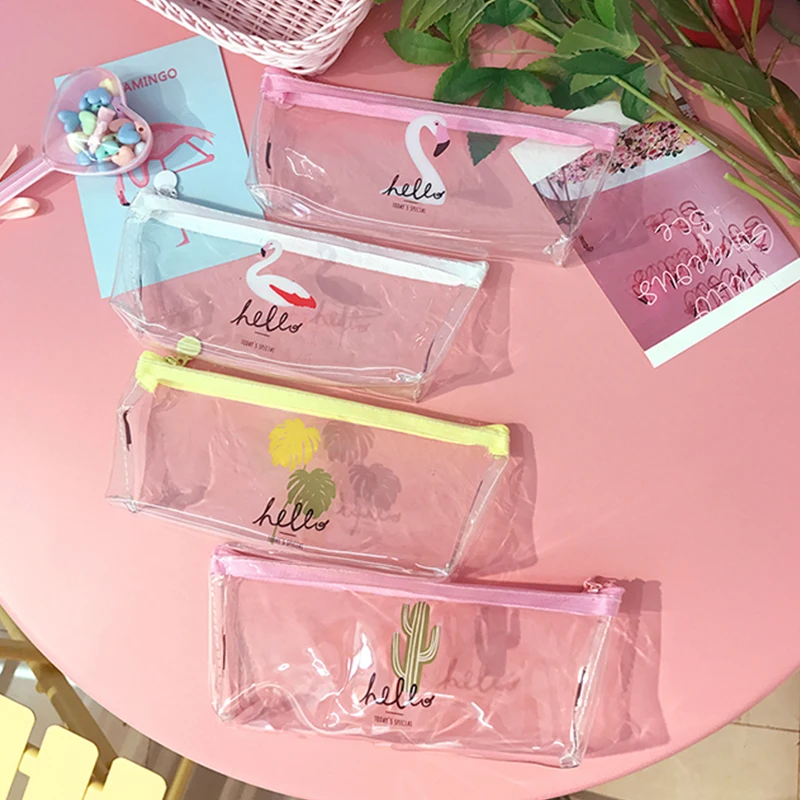 Kawaii Flamingo Pencil Case cute Transparent school pencil bag for girls stationery pouch Office school Supplies Escolar