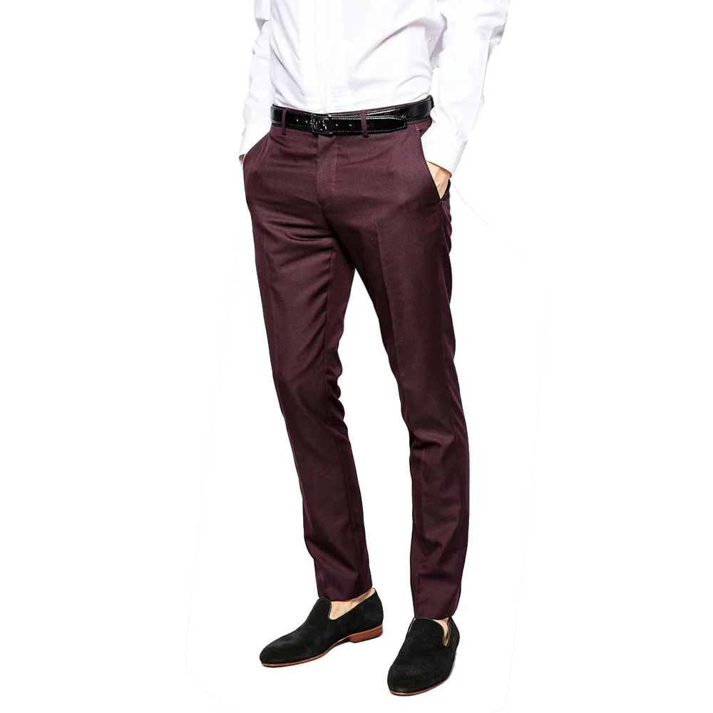 Men's Wine Red Casual Slim Fit Men's Suits Trousers With Fashion ...