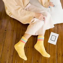 Толстые носки для женщин; домашняя одежда в полоску; мягкие пушистые носки из кораллового флиса; 1 шт.; носки-тапочки; Сезон Зима; теплые