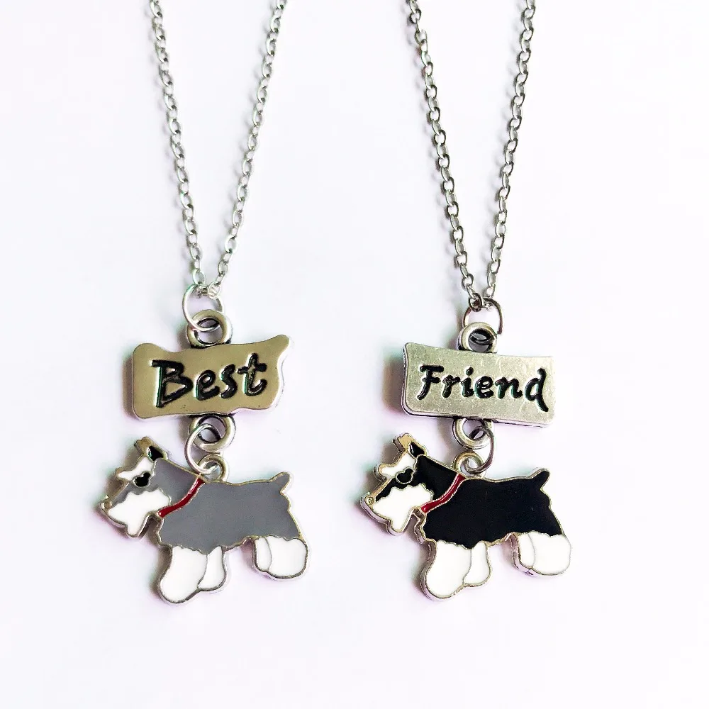 2PCS/SET Schnauzer Pet Dog Necklaces Best Friends Pendant Necklace For