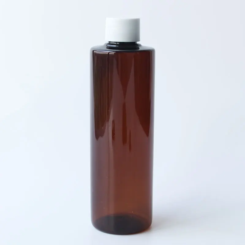 250 мл X 25 пустые прозрачные пластиковые контейнеры для бутылок для косметической упаковки шампунь лосьон жидкое мыло ПЭТ бутылки черный - Цвет: Brown Bottle White