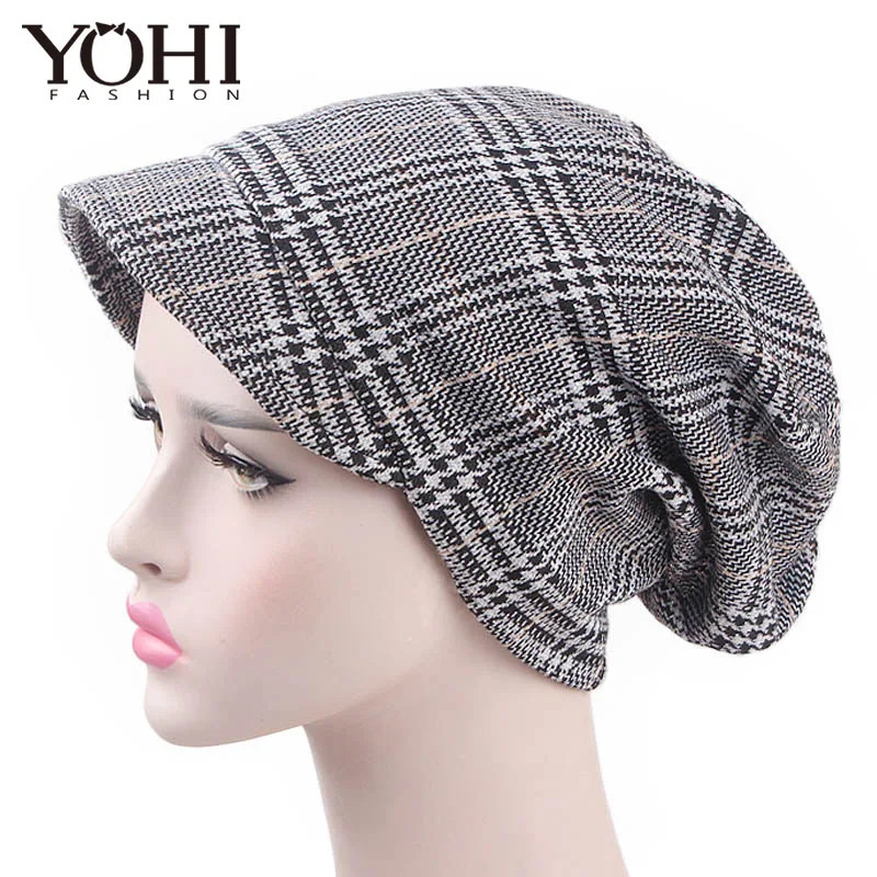

New fashion Women's Plaid Caps beret Hats Slouchy Baggy Beanie Cap With Visor Beret for Women Cap Women's Fashion Caps