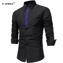 F-SFRWA Осенняя рубашка с длинными рукавами Для мужчин тонкий лента с брендовая мужская рубашка Chemise Homme Camisetas XXXL C66