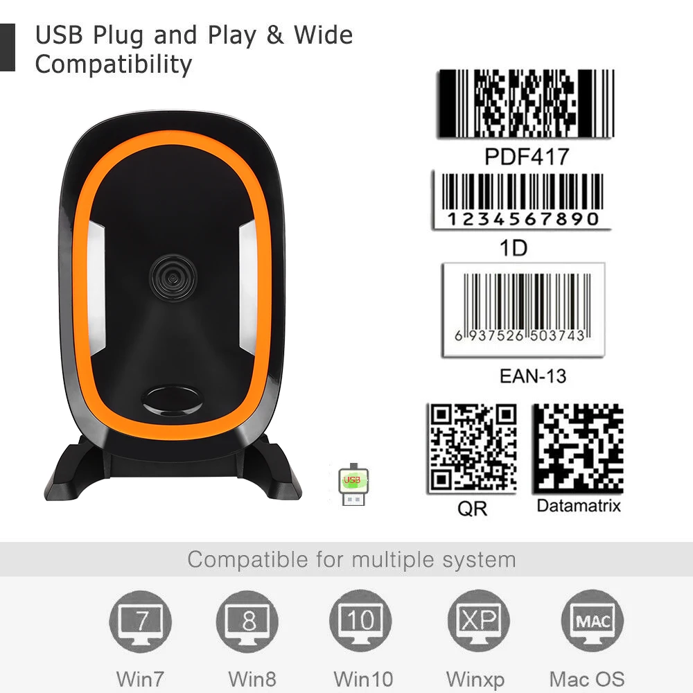 

Directional Scanner 1D 2D Ticketing QR Code USB Barcode Reader Desk Auto Sense USB and RS232 interface scanner for stores
