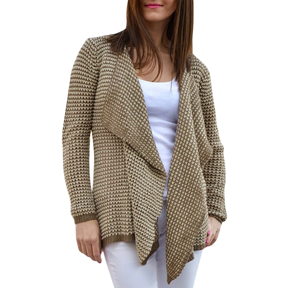 

Collarless Long Sleeve Knitted Drape Front Parkas