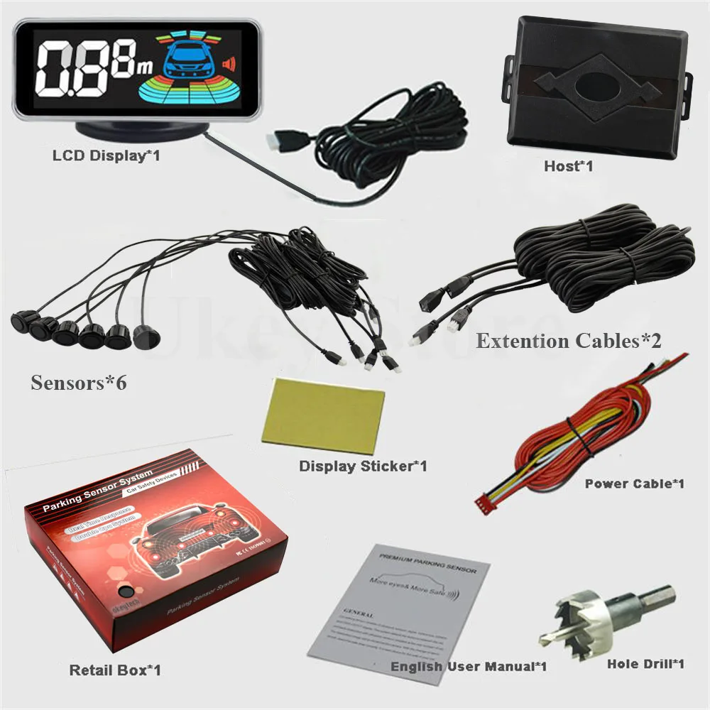 OkeyTech Parktronic Parking Sensor 6 Sensor Reversing Radar Detector LED Digital Car Parking Assistance Alarm System FOR All Car