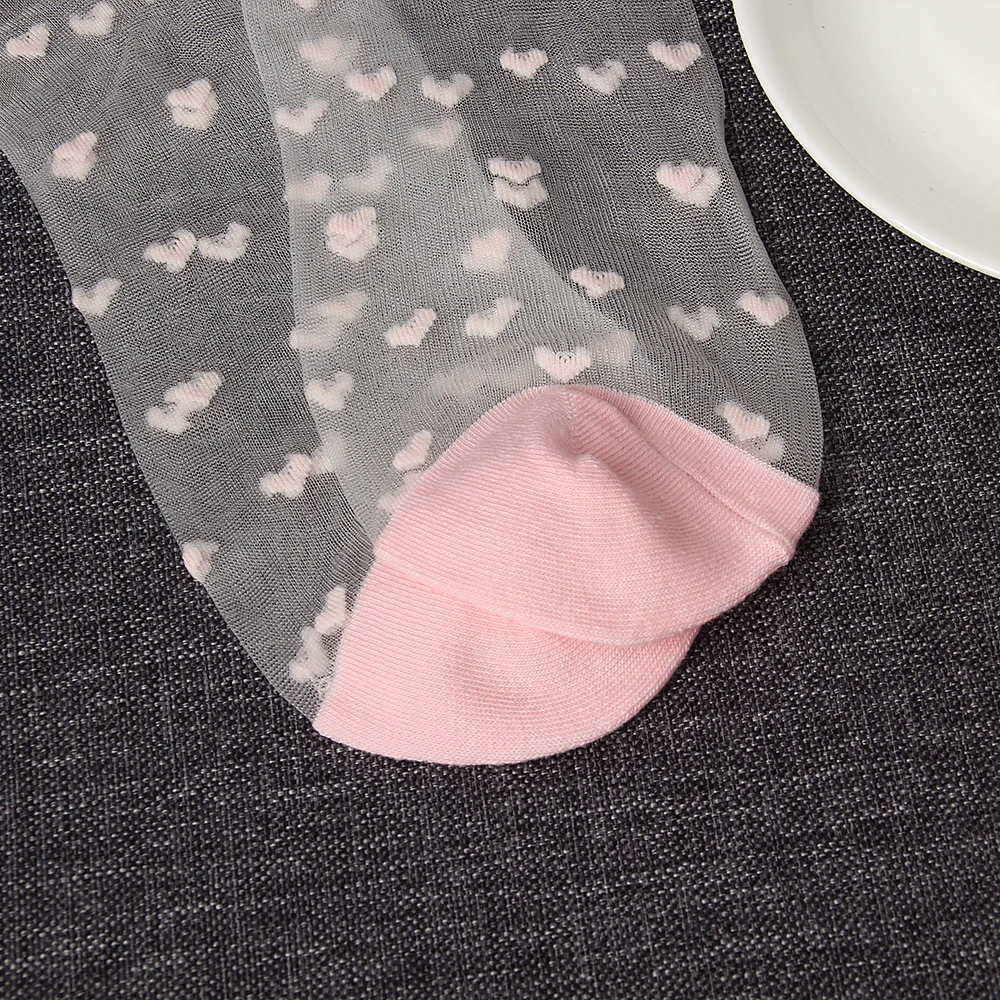 Summer Style Women Girls Love Pattern Cotton Blended Ultra thin Socks Transparent Crystal Short Glass Silk Sock