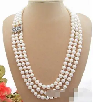 

3Strds AA 9-10mm White Pearl Necklace