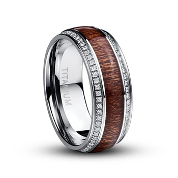 

AAA Quality Steel Stainless Steel Ring for Men Micro Pave White CZ Acacia Wood Titanium Steel Mens Wedding Rings Jewelry