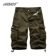 LANBAOSI мужские повседневные шорты-бермуды пляжные короткие рабочие хлопковые армейские свободные бриджи с карманами