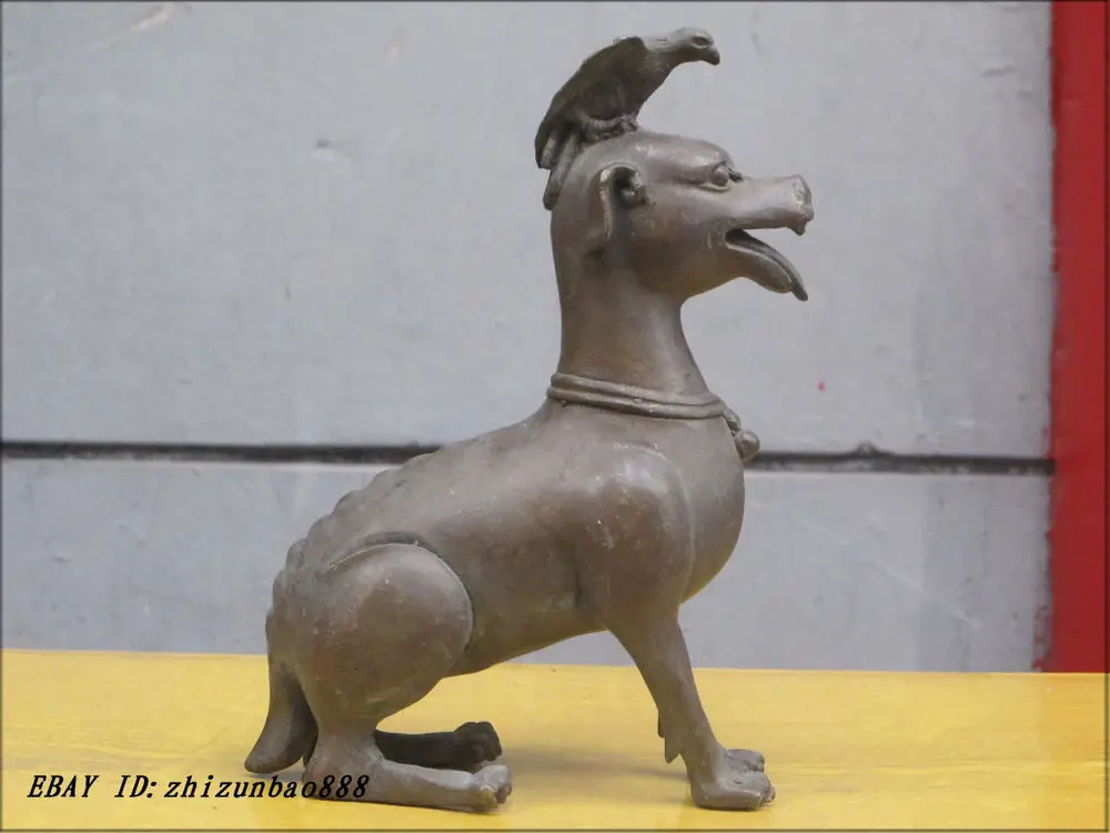

China enjoyable Pure bronze hawk eagle / falcons and hound dog statue Unicorn