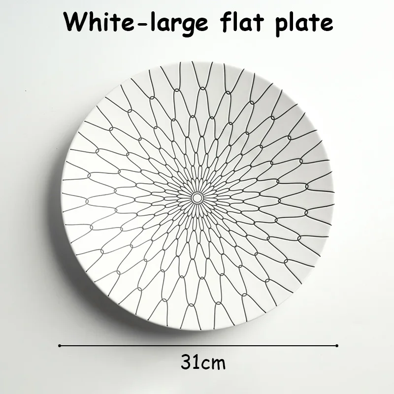 Простая плоская тарелка, миска для супа, набор керамической посуды с принтом, поднос для еды, десертные блюда, паста, салвер, контейнер для еды, набор посуды - Цвет: W-L-F-P