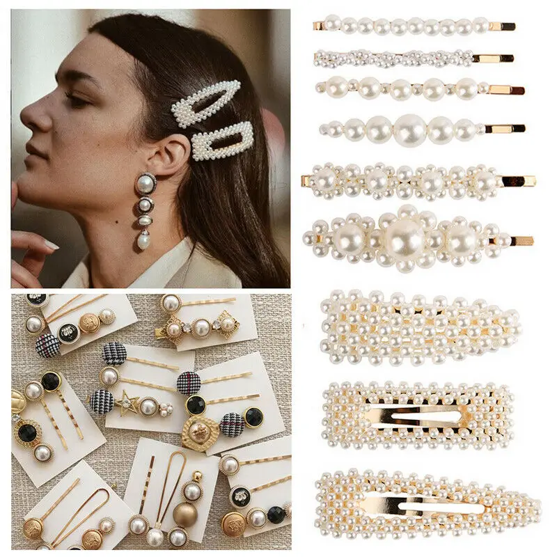 

Fashion Pearl Hair Clip Hairband Comb Bobby Hair Pin Barrette Hairpin Headdress Japan Europe Ins Hot Headwear