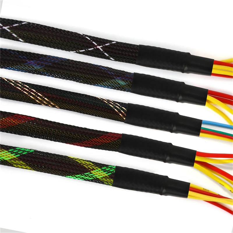 

10M Wire Cable Sleeves 10mm Gland Protecting PET Nylon Braided Sleeve High Density Sheathing Insulation 5 Colors Kit