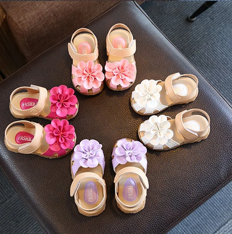 Детская обувь; летние детские сандалии из искусственной кожи с цветочным узором; кроссовки для первых шагов; нескользящая обувь для девочек; size21-33