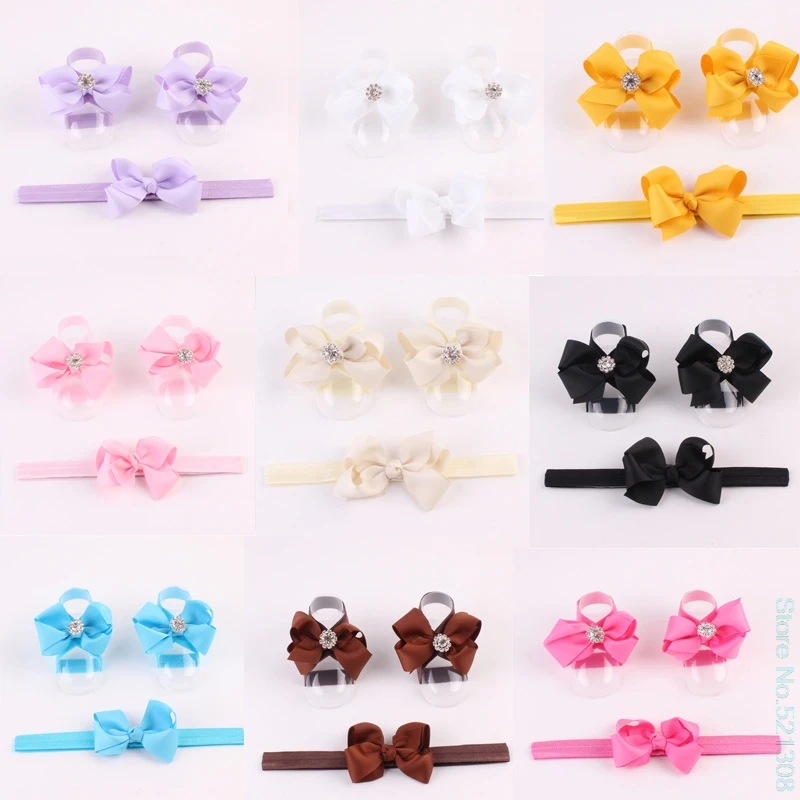 New 3pcs Foot Flower Barefoot Sandals Babies Elastic Hair Infant Headbands
