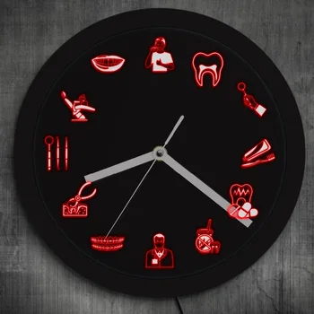 

Tooth Dental Office Clock Hygienist LED Lighting Decor Healthy Teeth Wall Clock Dentist Gift