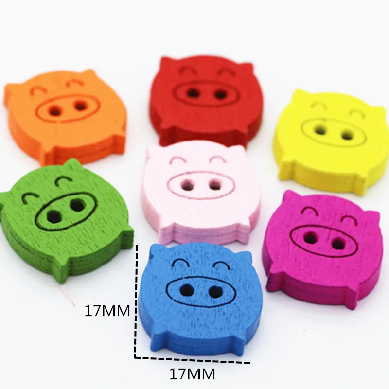 Pig Wooden Button Sewing Cute Animal Children Baby Natural Wood DIY Bead 20pcs