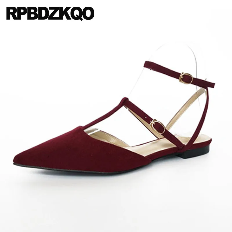 Celebrity 2021 Ladies Flats Wedding Chinese Slingback Red Wine China Suede Sandals Pointed Toe Ankle Strap Women Dress Shoes | Обувь