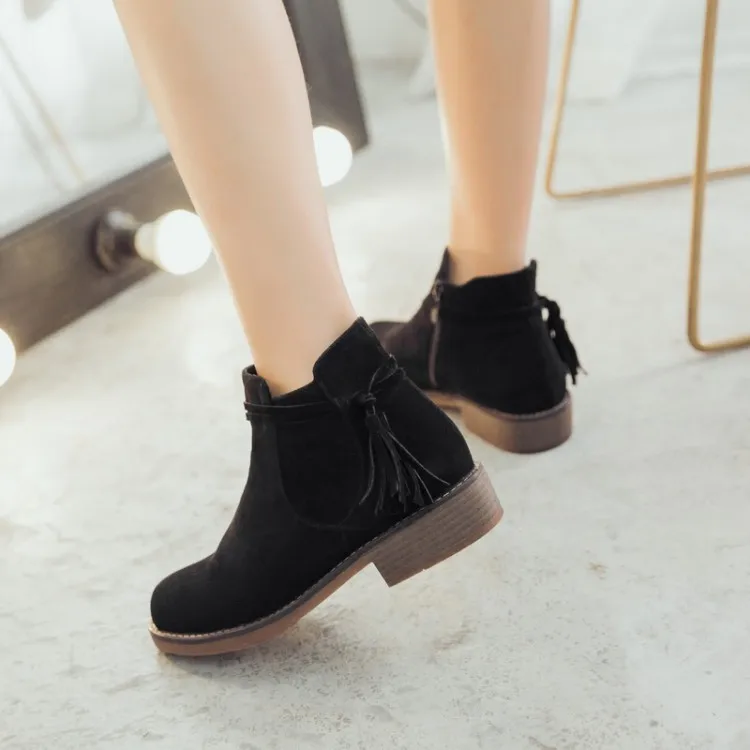 

Big Size 9 10 11 12 boots women shoes ankle boots for women ladies boots shoes woman winter Solid color round head fringe