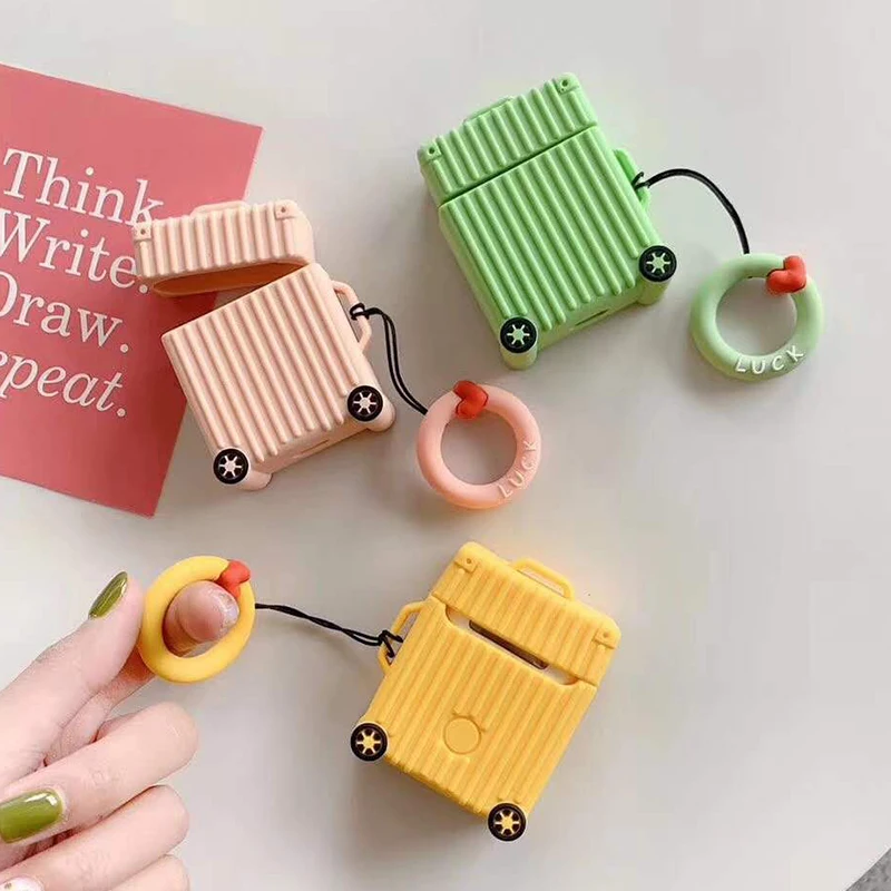 

Cute Colorful Suit Case For AirPods Case Protect Cover For Apple Airpods 2 Luggage Style Bluetooth Wireless Earphone Trunk Cases