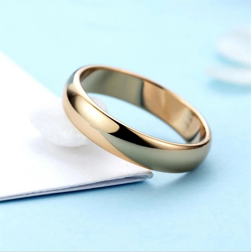 YHAMNI Original 18KGP Stamp Real Solid Gold Ring 5mm Wide Pure White/Rose Gold Rings Wedding Jewelry For Women and Men SJ050