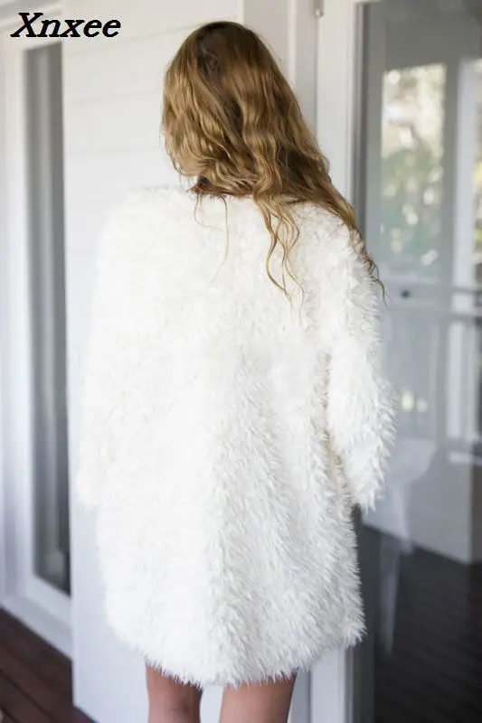 Новинка, зимняя и осенняя Женская одежда, пушистый лохматый кардиган из искусственного меха, белая цветная тонкая длинная теплая верхняя одежда, Свитера Xnxee