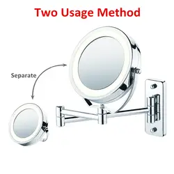 6 "Диаметр Ванная комната для бритья зеркало для макияжа с светодиодный свет настенный кронштейн для телевизора с двух сторон Выдвижная