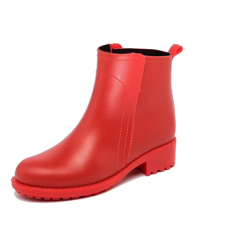 DRIPDROP Для женщин полусапожки Водонепроницаемый Non-Slip модный туфли непромокаемые женская обувь на резиновой подошве; обувь «Челси»; непромокаемые сапоги - Цвет: Red Matte