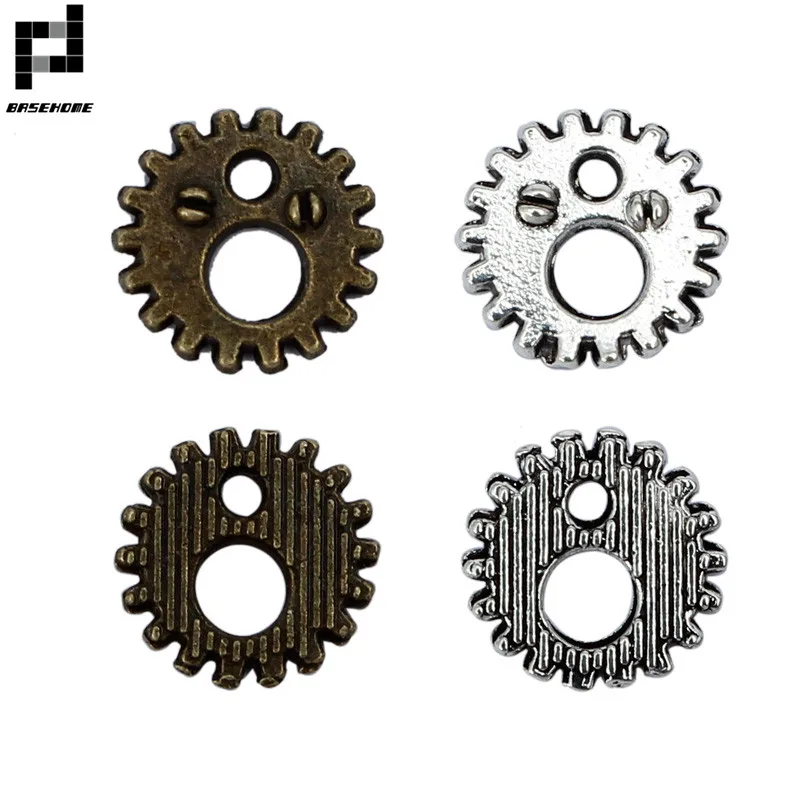 

BASEHOME 50pcs/lot 12mm Punk Wheel Gear Antique Silver Double Hole Charms Pendant Fit Retro Necklace DIY Jewelry Making