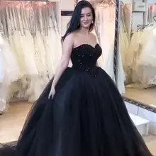 Роскошное бальное платье на выпускной с лифом сердечком Пышное Платье черное Расшитое бисером карнавальное вечернее платье платья 8 класса vestidos longos