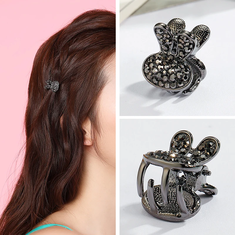 CHIMERA Fashion Small Hair Claws Crab Black Rhinestone Cute Rabbit Hair